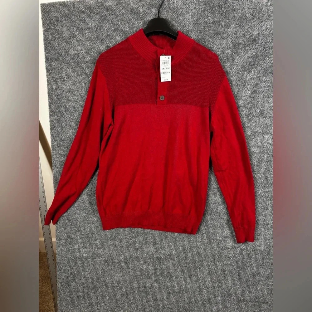 Club Room Red Mock Neck Button Up Sweater - Size Medium (M) - NWT